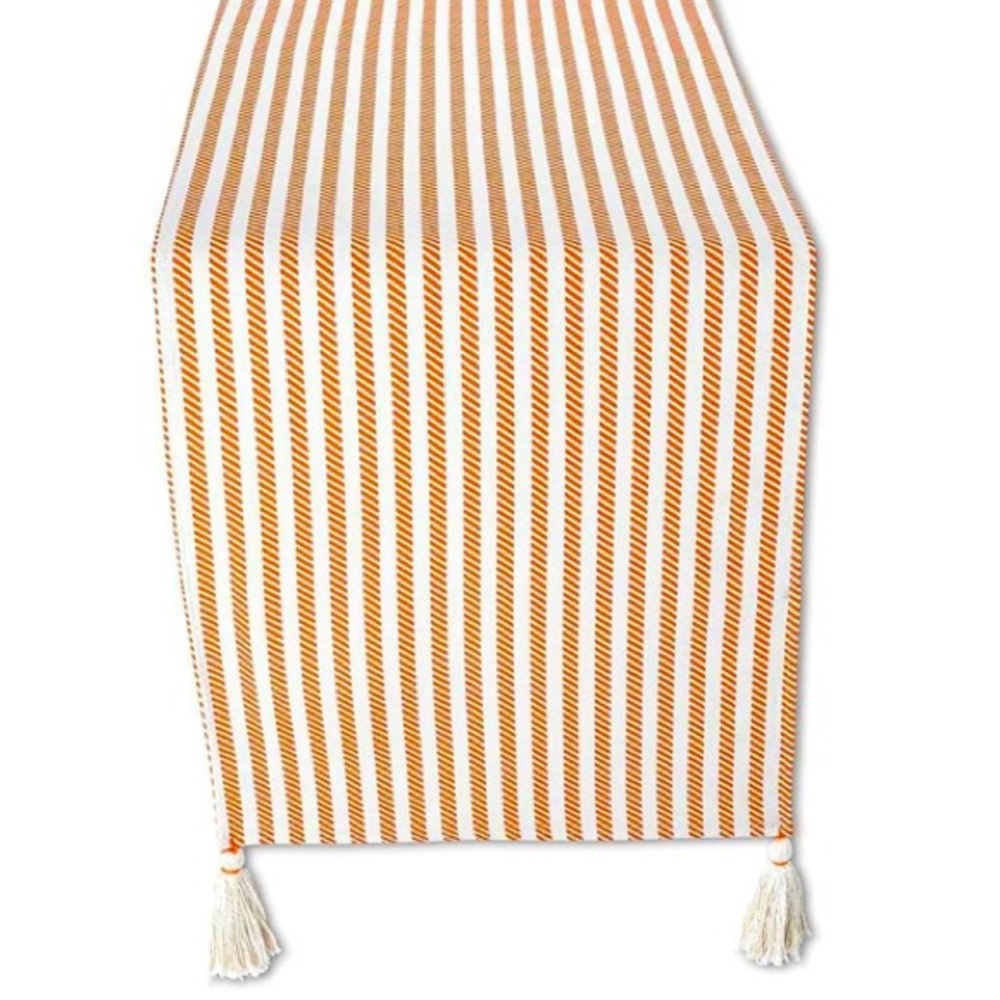 Striped Table Runner Cream with Orange Stripes Table Setting 72 x 14 inches